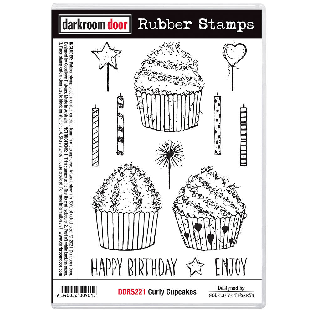 Rubber Stamp Set - Curly Cupcakes