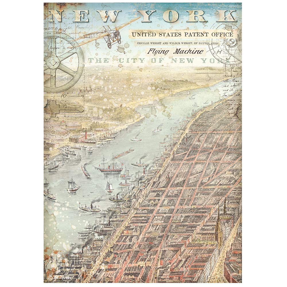Stamperia Rice Paper Sheet A4 - New York - Sir Vagabond Aviator