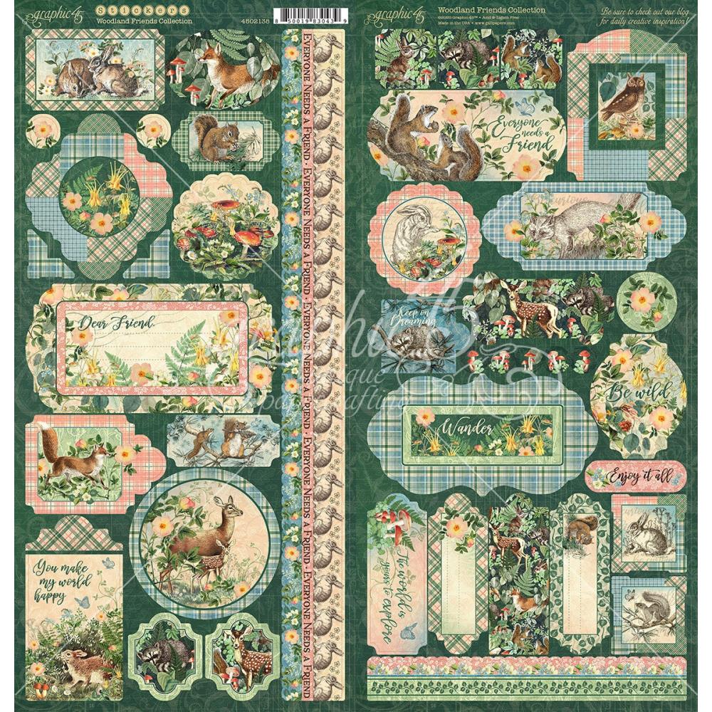 Graphic 45 - Cardstock Stickers - Woodland Friends