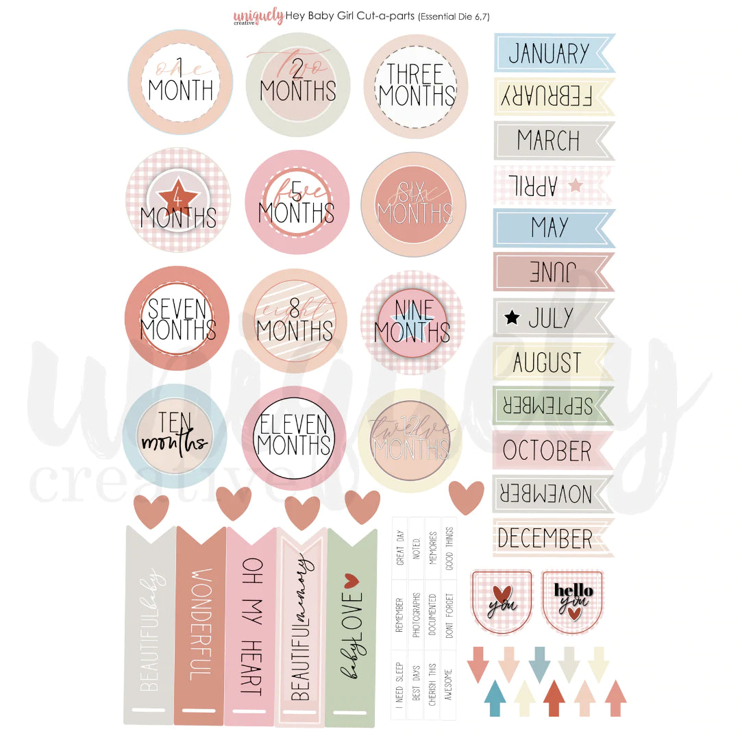 Uniquely Creative - Cut-a-parts Sheet - Hey Baby Girl