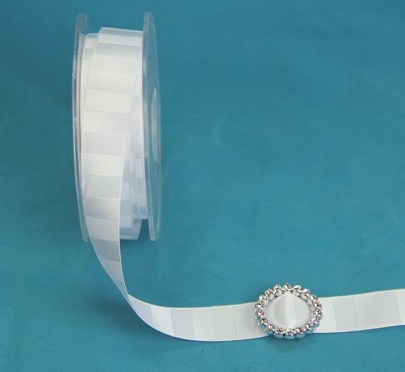 18mm Double Sided Vertical Stripe Satin Ribbon - White