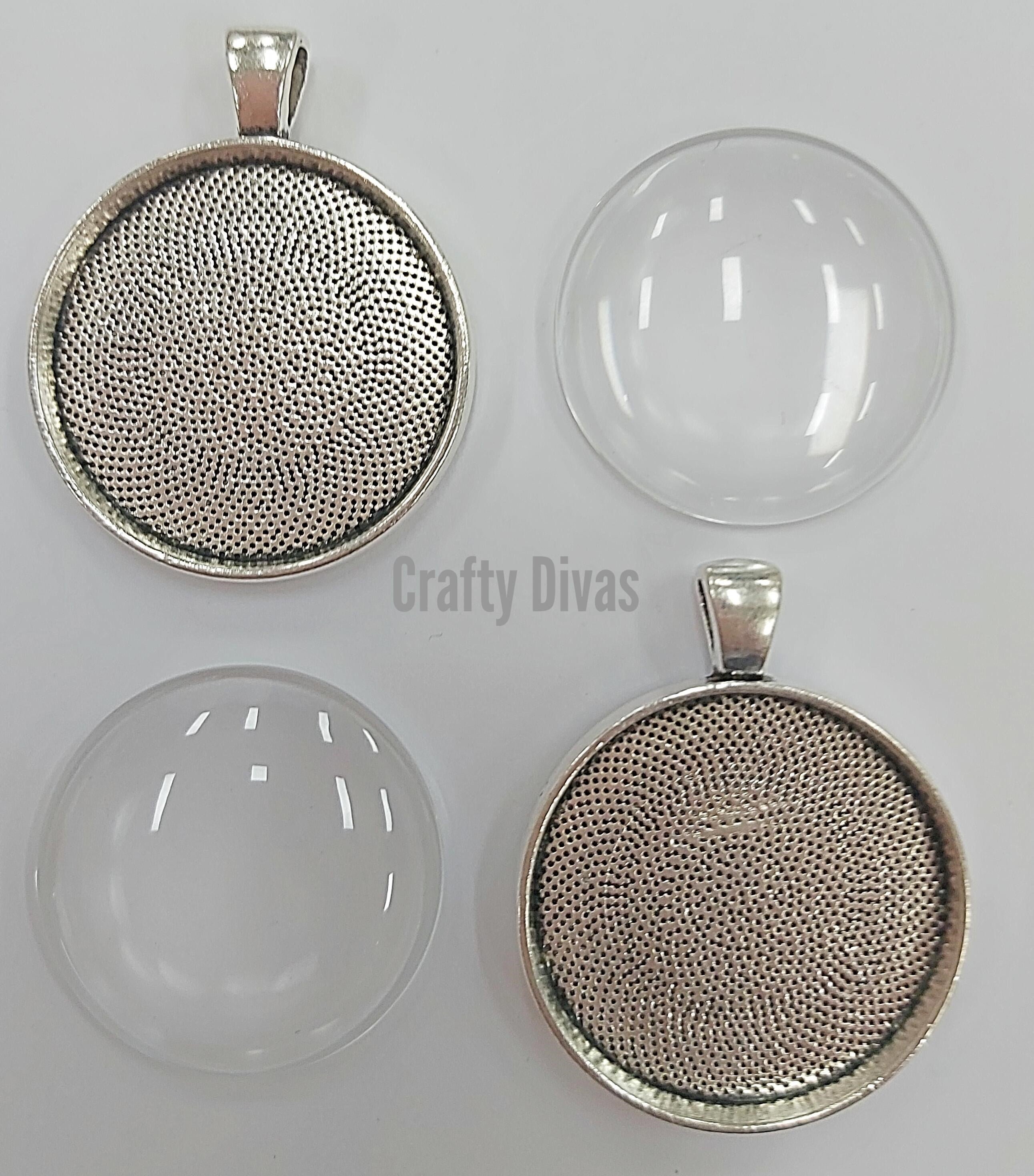 Round Silver Pendant with Cabochon Setting - Large