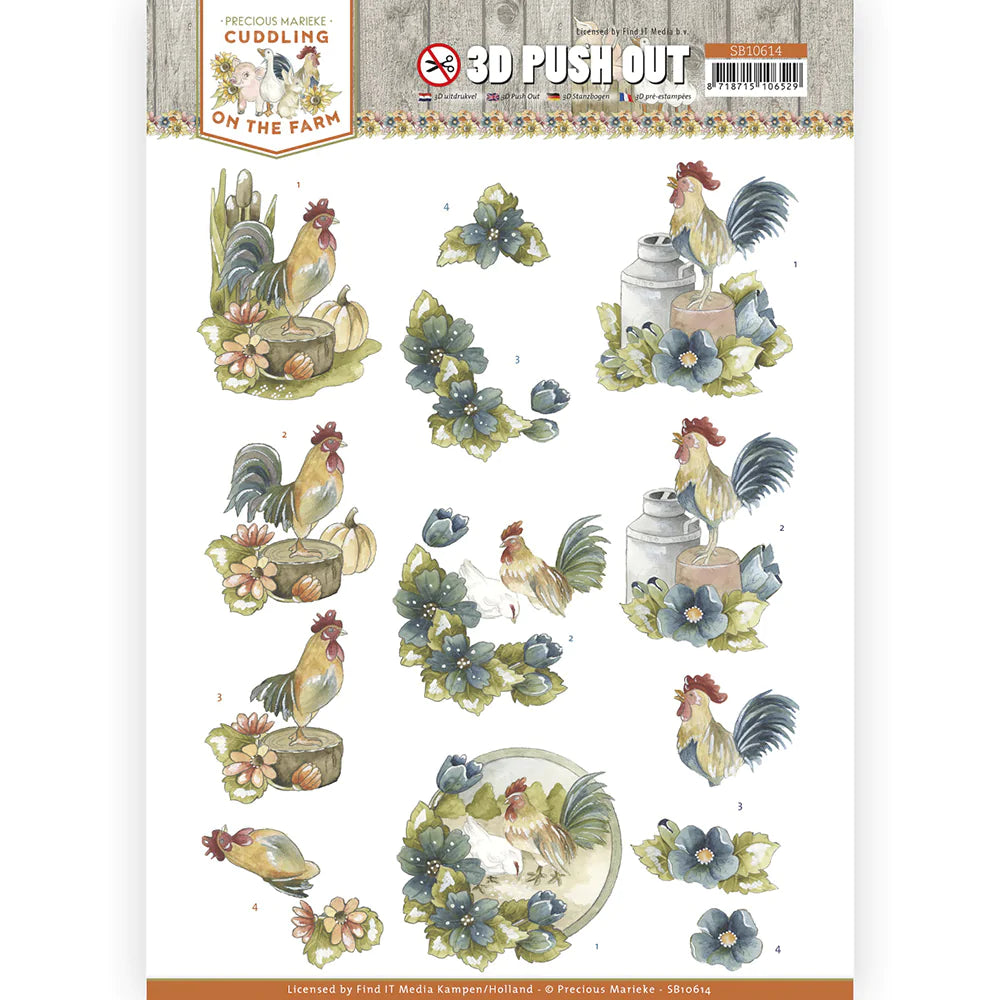 Couture Creations - 3D Push Out - Precious Marieke - Cuddling on the Farm - Rooster