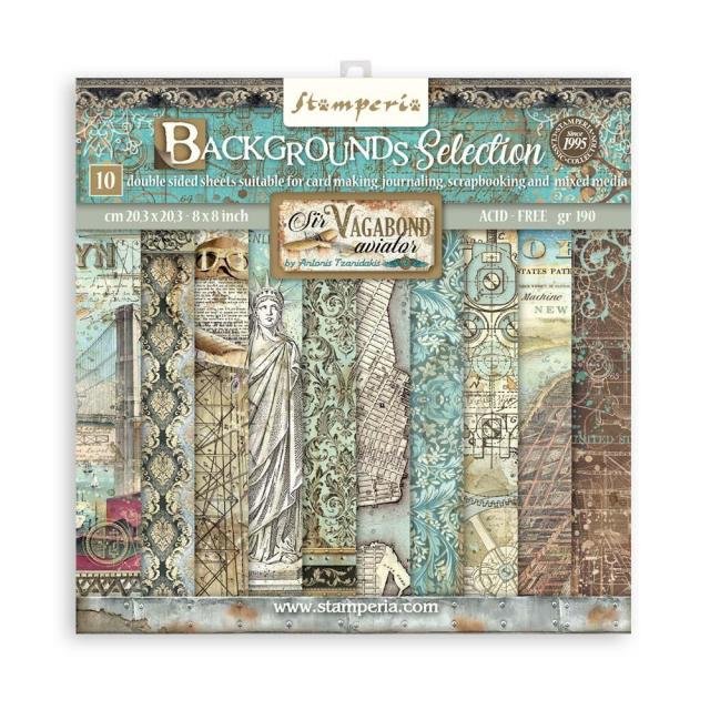Stamperia Backgrounds Double-Sided Paper Pad 8x8 - Sir Vagabond Aviator