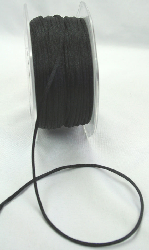 Satin String Ribbon- Rat tail- Black- 5m