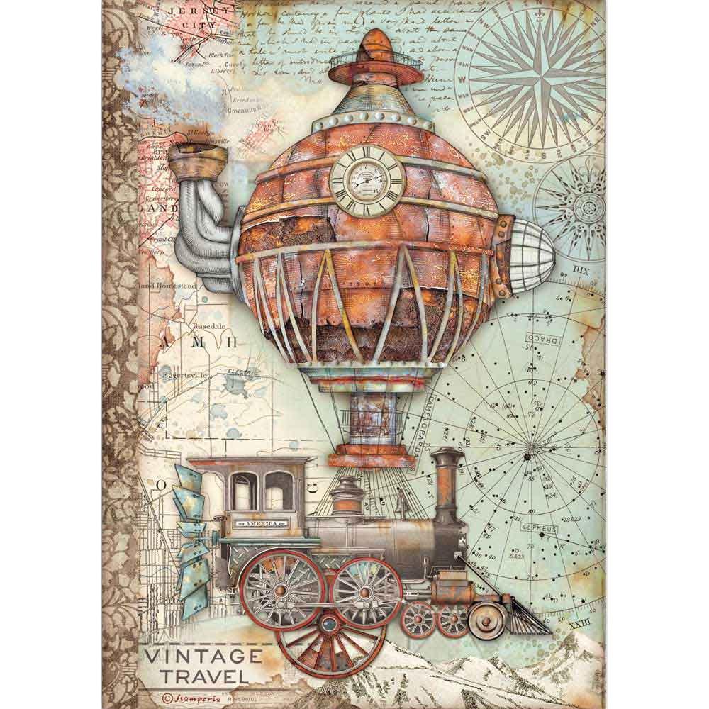 Stamperia Rice Paper Sheet A4 - Sir Vagabond - Vintage Travel