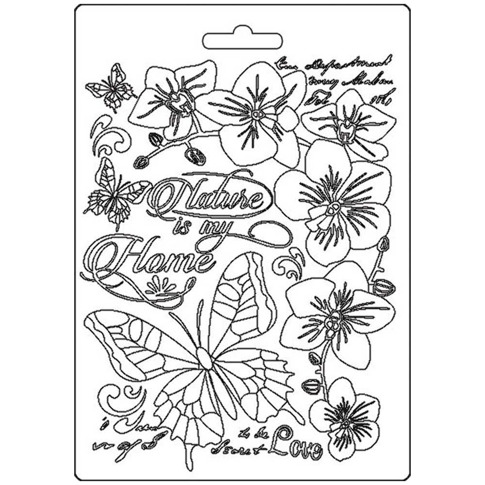 Stamperia Texture Impressions Mould - Nature Is My Home, Orchids & Cats