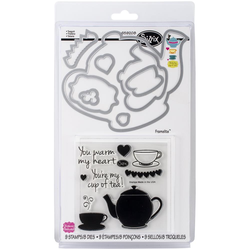 Sizzix Framelits Die Set 8PK w/Stamps - Teapot by Stephanie Barnard