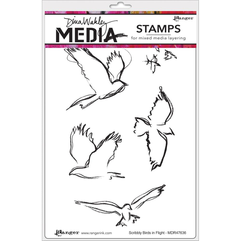 Dina Wakley Media Cling Stamps - Scribbly Birds In Flight - Crafty Divas