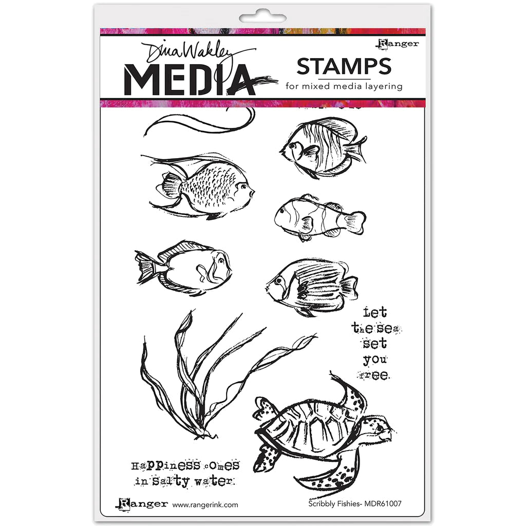 Dina Wakley Media Cling Stamps - Scribbly Fishes - Crafty Divas