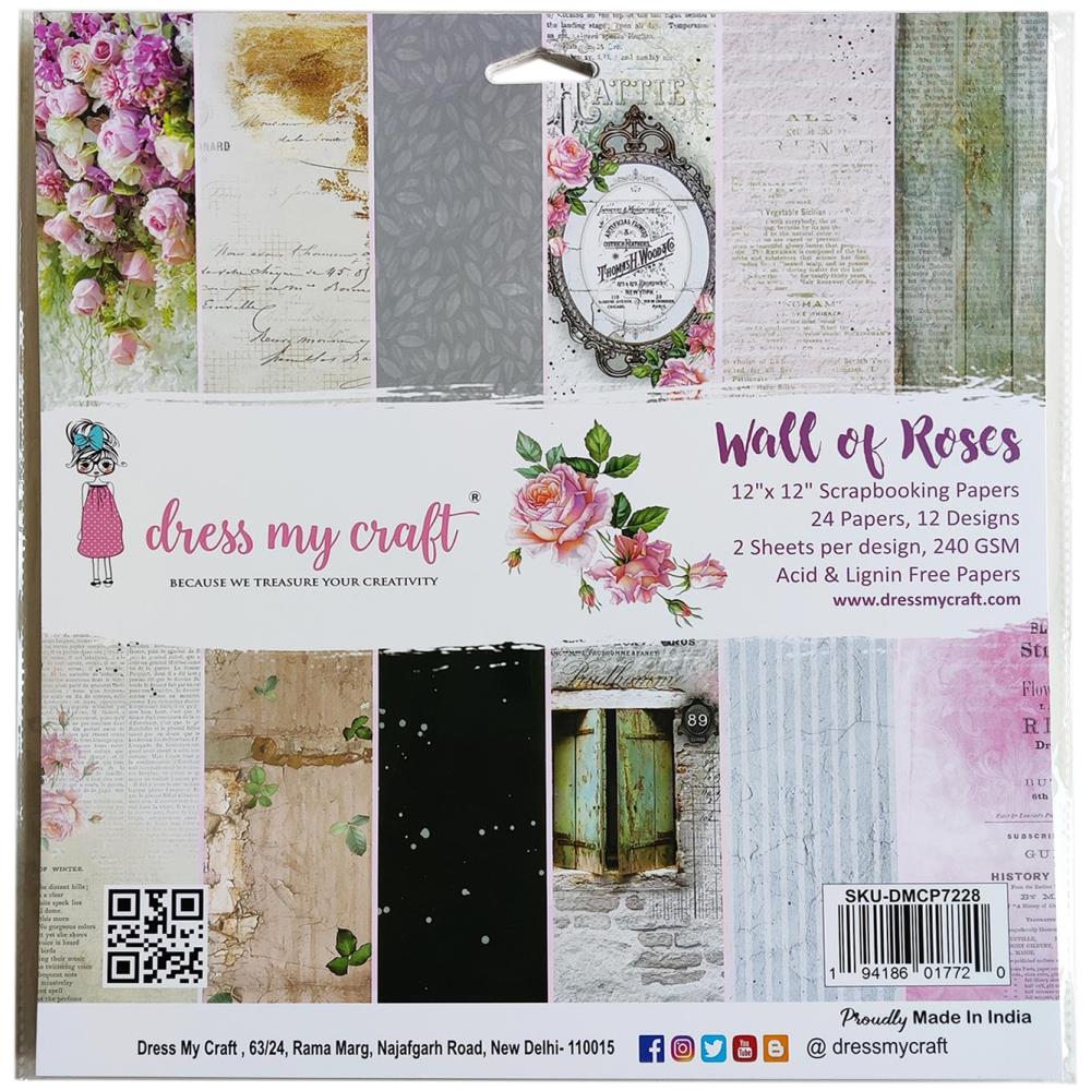 Dress My Craft Single-Sided Paper Pad 12X12 - Wall Of Roses - Crafty Divas