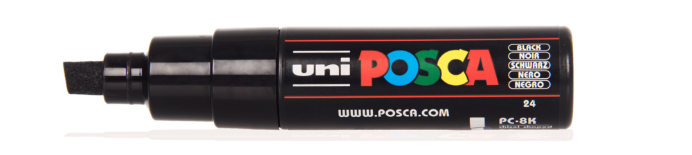 POSCA PC-8K Bold Chisel Tip 8.0mm line - Black / White 4 pack
