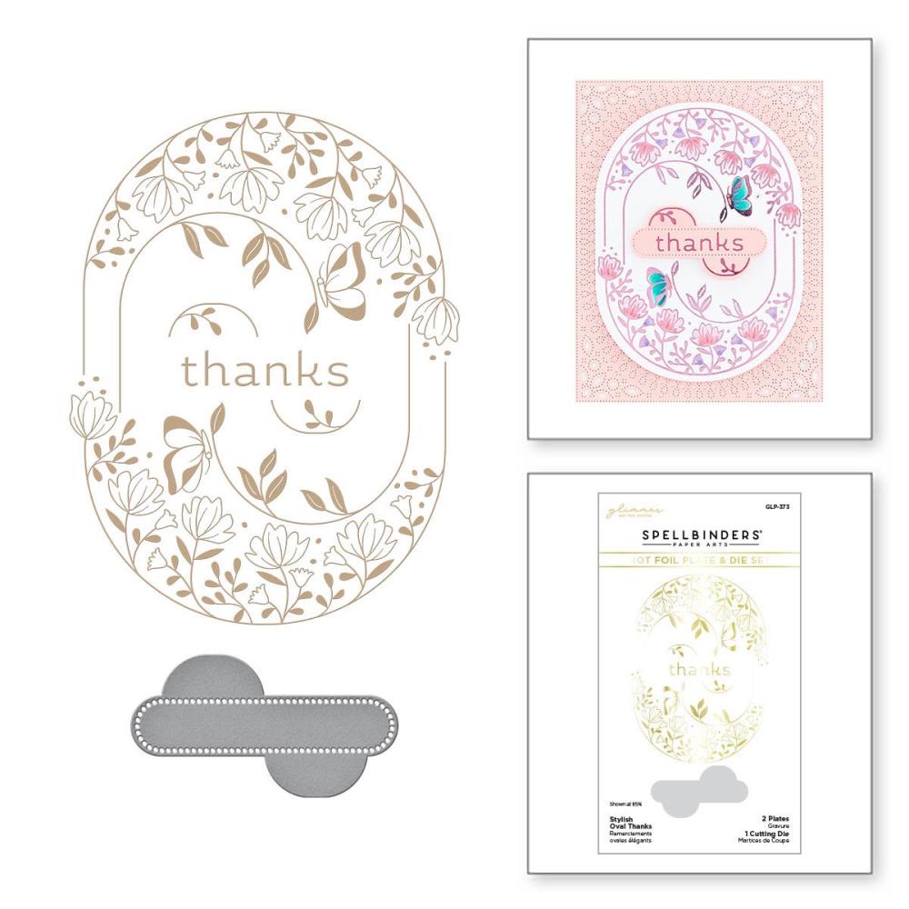 Spellbinders Glimmer Hot Foil Plate & Die From Stylish Ovals - Stylish Oval Thanks