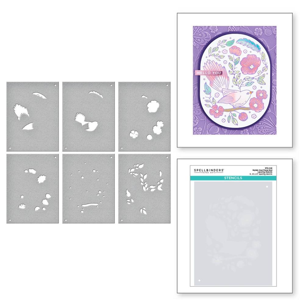 Spellbinders Stencil From The Stylish Ovals - Stylish Oval Floral Bird Layering