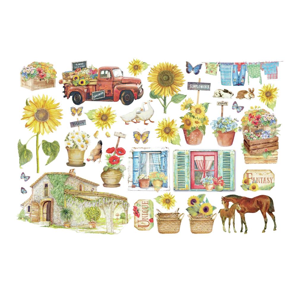 Stamperia Cardstock Ephemera Adhesive Paper Cut Outs - Sunflower Art Elements And Sunflowers