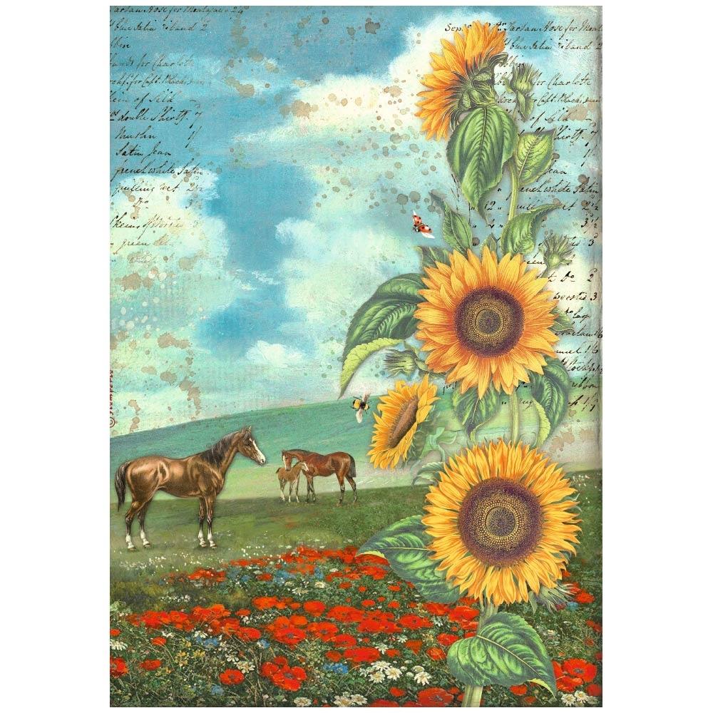 Stamperia Rice Paper Sheet A4 - Sunflower Art And Horses