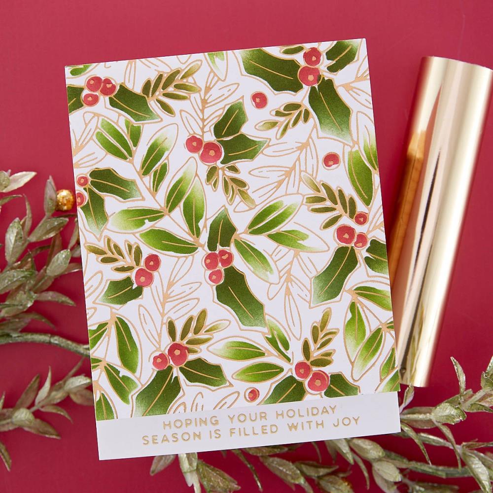 Spellbinders Glimmer Hot Foil Plates - Glimmer Holly Background. De-Light-Ful