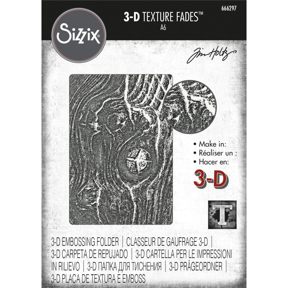 Sizzix 3D Texture Fades Embossing Folder By Tim Holtz - Woodgrain