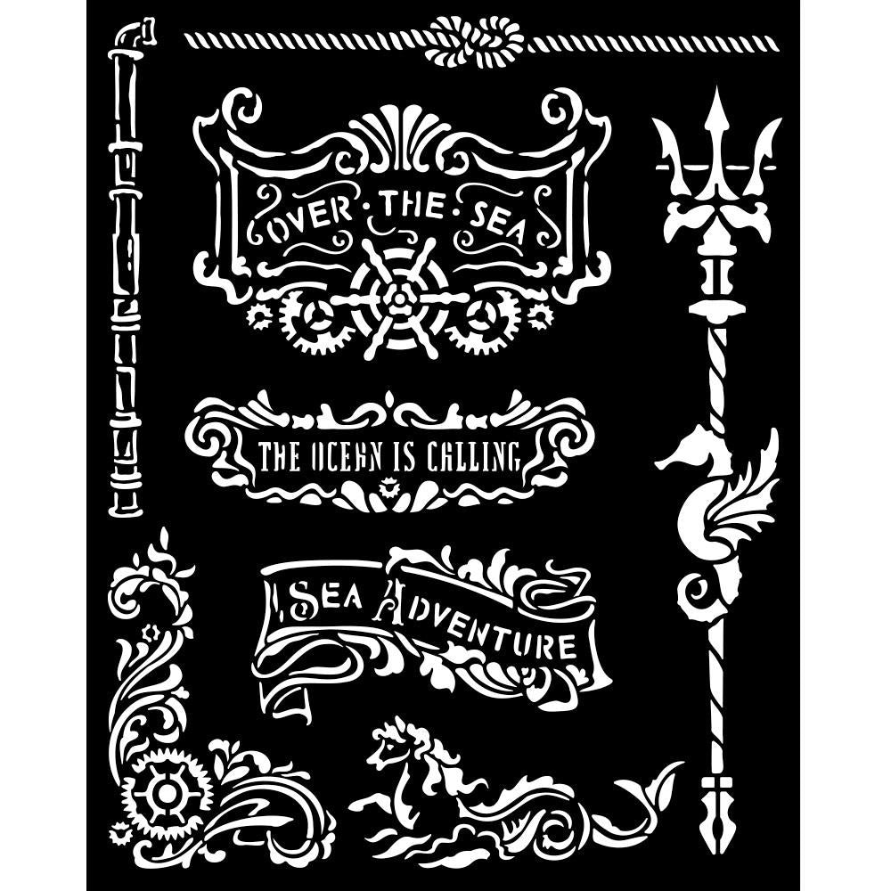Stamperia Stencil 20cm x 25cm - Songs Of The Sea Plates And Trident