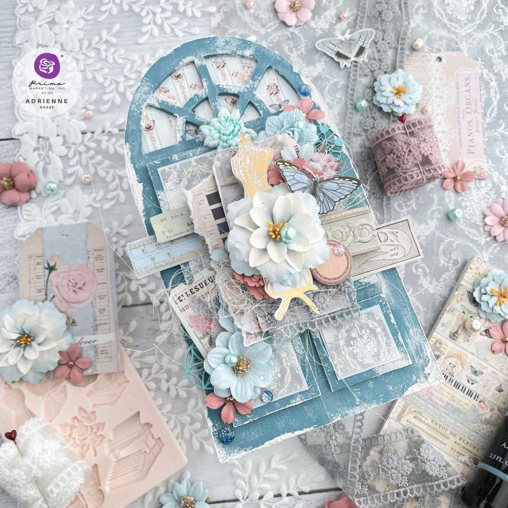 Prima Cardstock Ephemera - French Blue with Foil Details