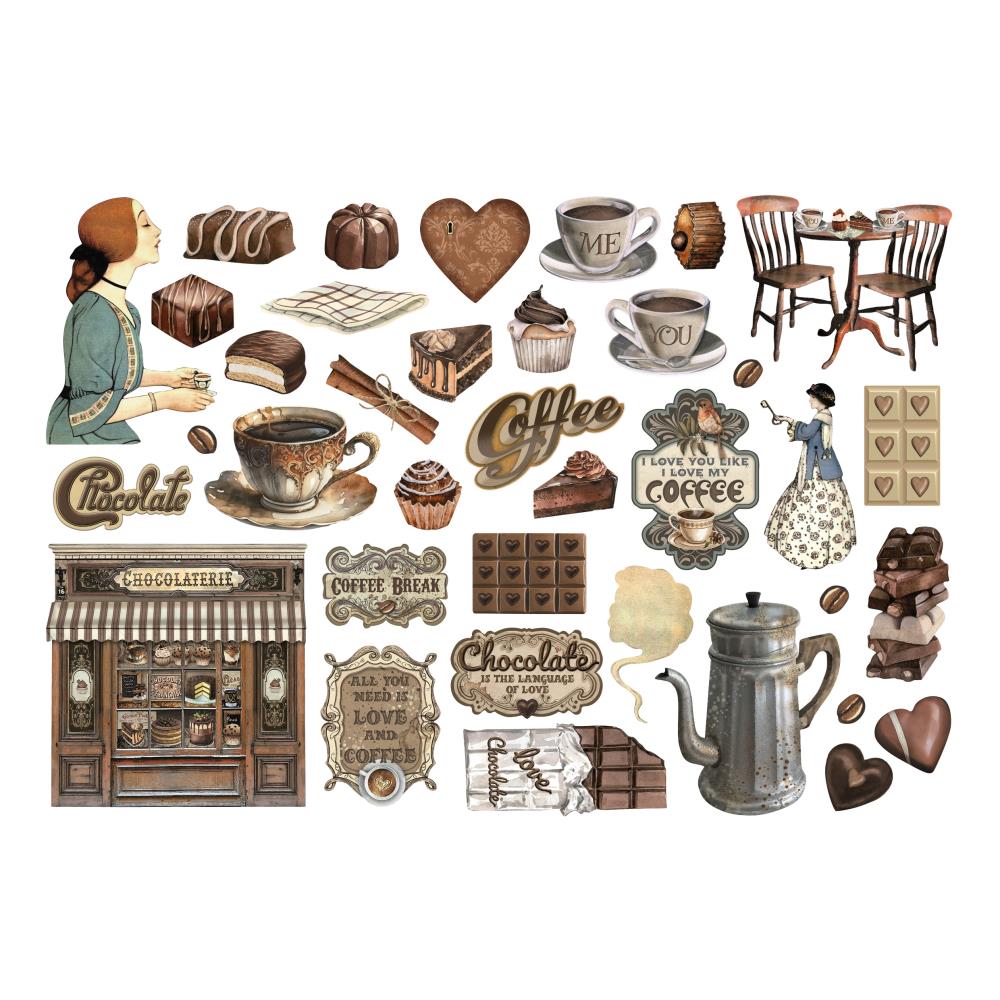 Stamperia Cardstock Ephemera Adhesive Paper Cut Outs - Coffee And Chocolate