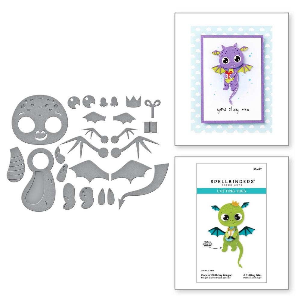 Spellbinders Etched Dies - Dancin Birthday Dragon