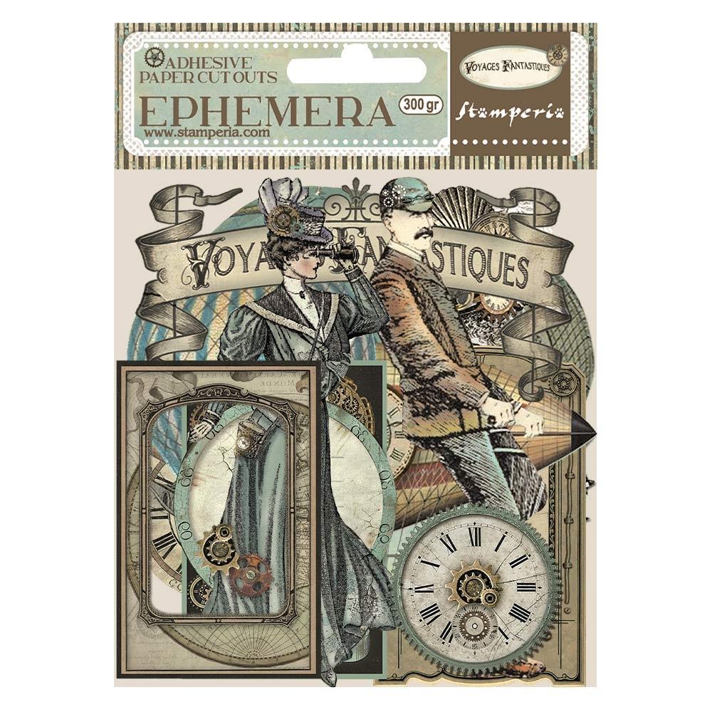 Stamperia Cardstock Ephemera Adhesive Paper Cut Outs - Voyages Fantastiques