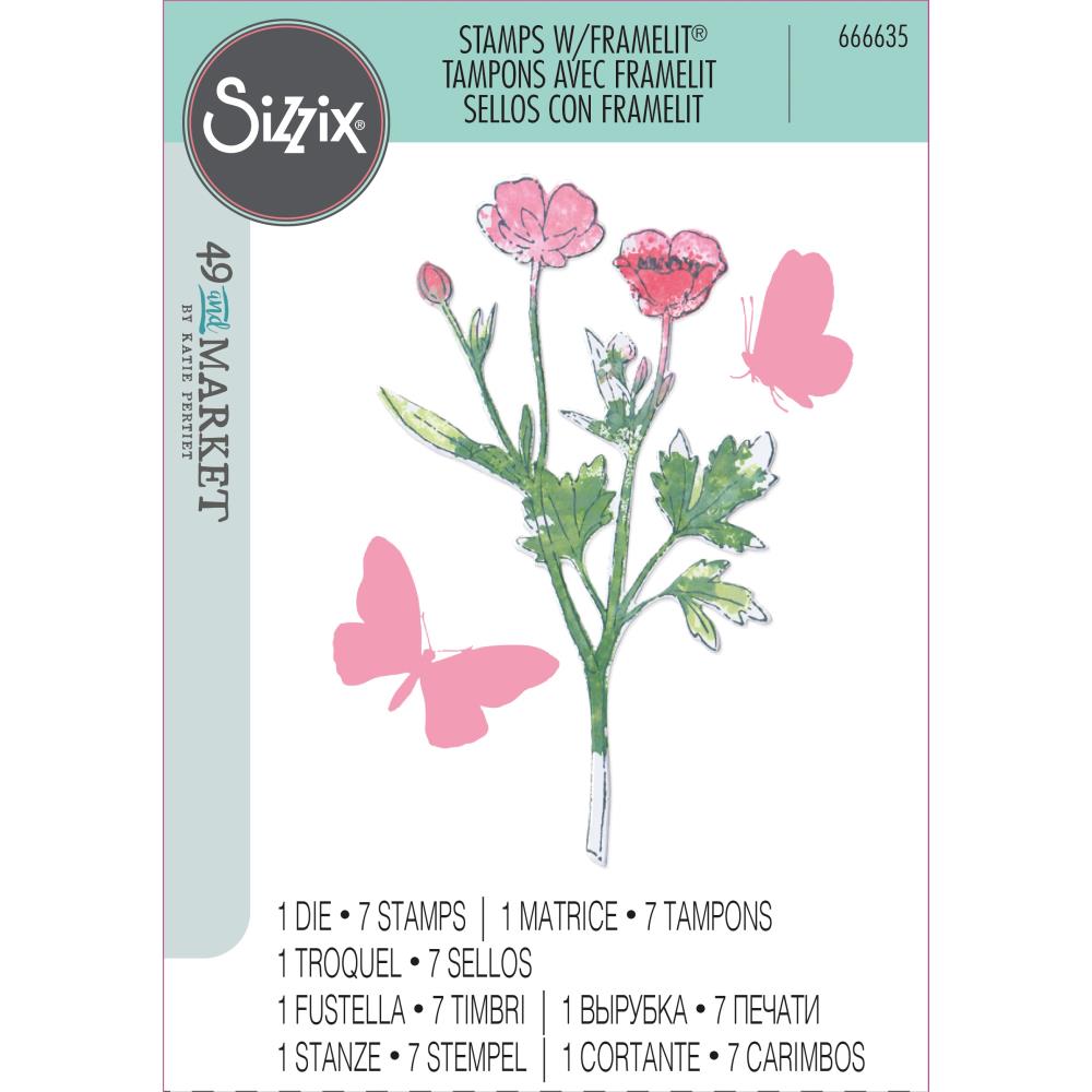 Sizzix Framelits Die & A5 Stamp Set By 49 & Market - Painted Pencil Botanical