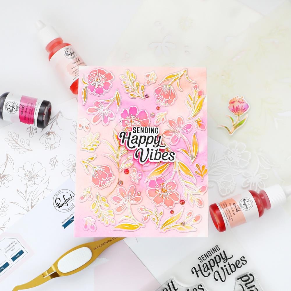 Pinkfresh Studio Cling Rubber Background Stamp Set - Breezy Blossoms
