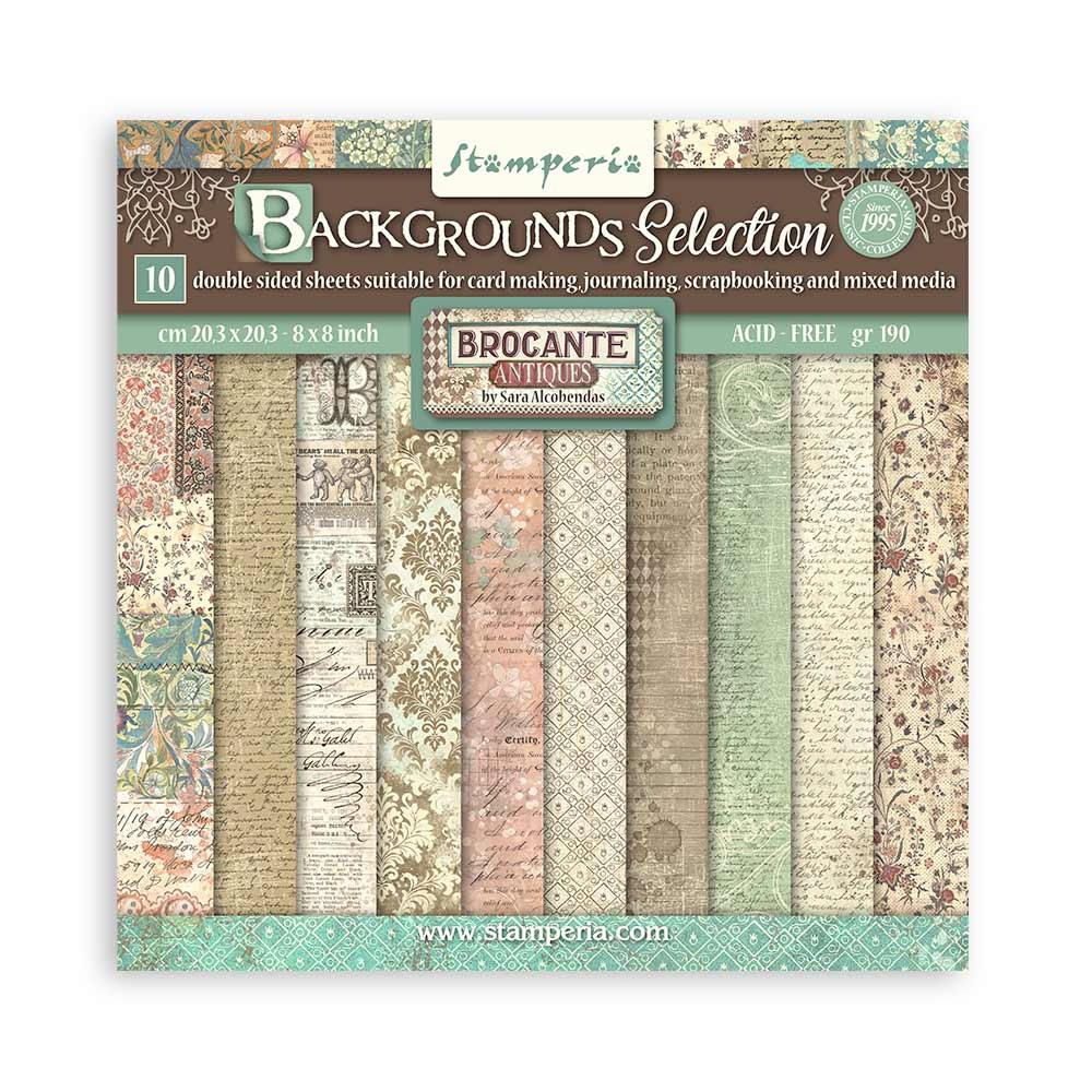 Stamperia Backgrounds Double-Sided Paper Pad 8x8 - Brocante Antiques