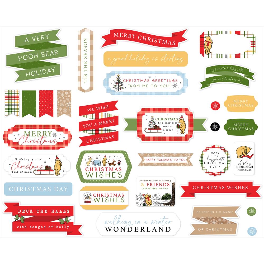Echo Park Cardstock Ephemera - Title & Phrase - Winnie The Pooh Christmas