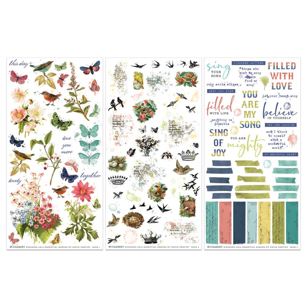 49 And Market Rub-On Transfer Set - Essentials Birdsong
