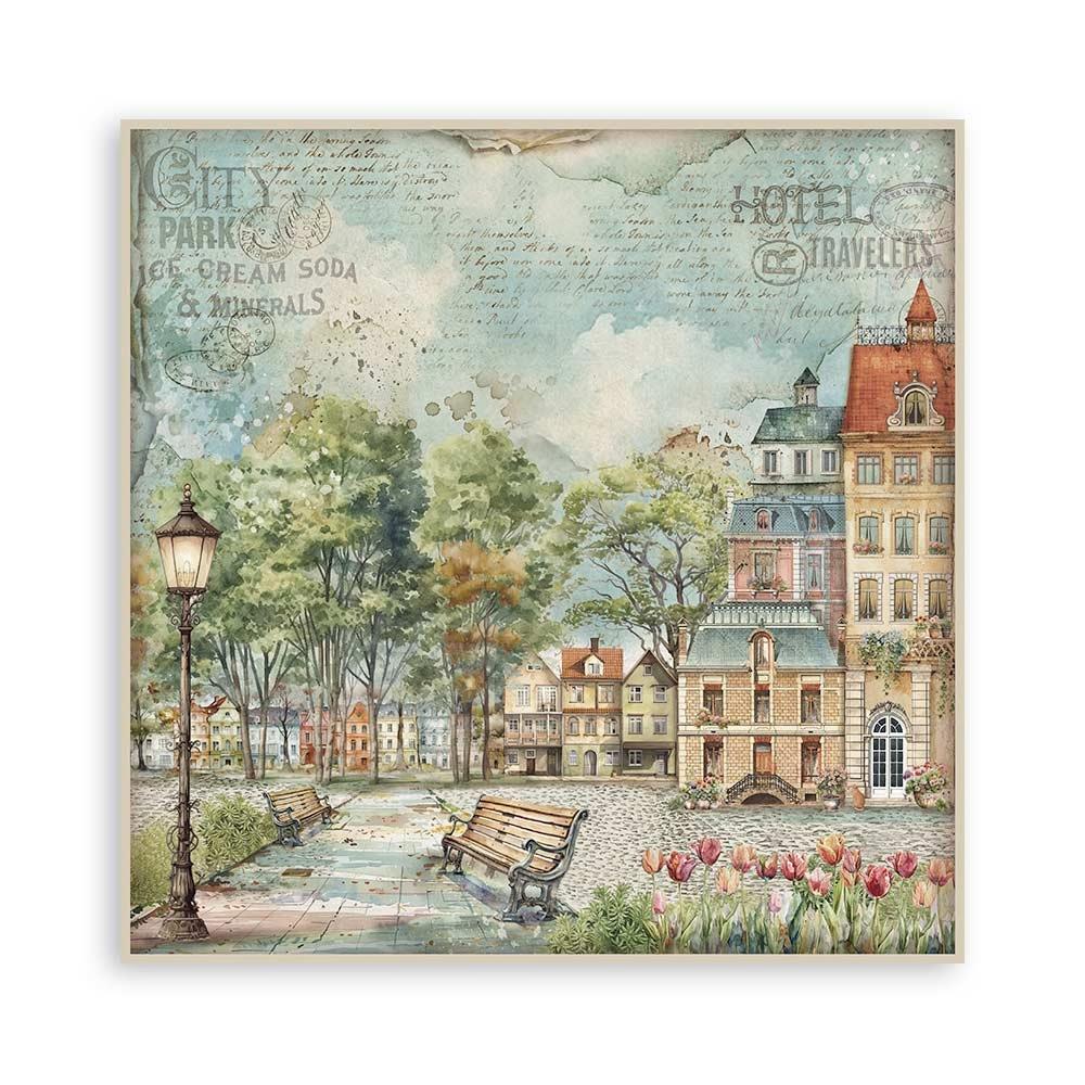 Stamperia Single-Sided Paper Pad 8x8 - Art Of Travelling