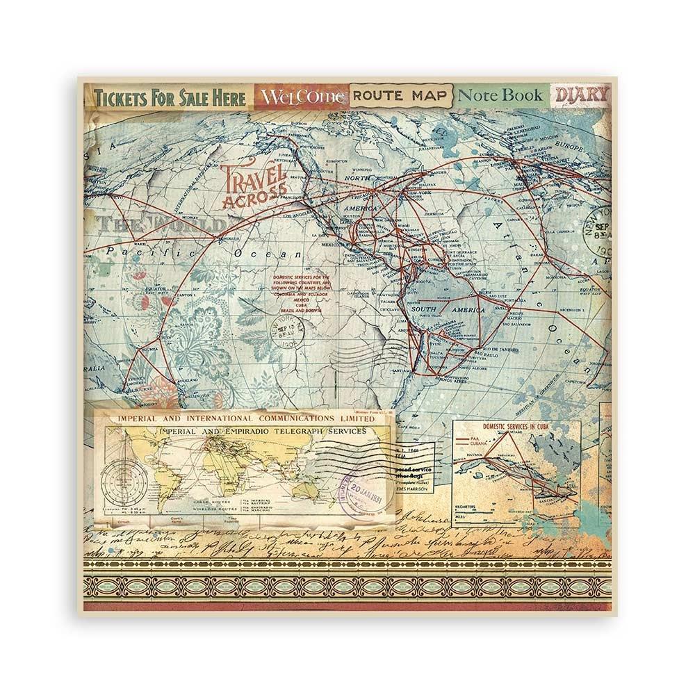 Stamperia Single-Sided Paper Pad 8x8 - Art Of Travelling