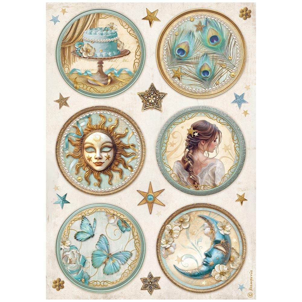 Stamperia Rice Paper Sheet A4 - Masquerade 6 Rounds