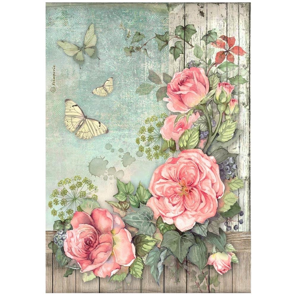 Stamperia Rice Paper Sheet A4 - House of Roses Flowers Corner