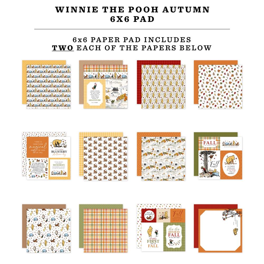 Echo Park Winnie the Pooh Autumn 6x6 double-sided paper pad with 24 sheets for card making, scrapbooking, journaling and seasonal crafts