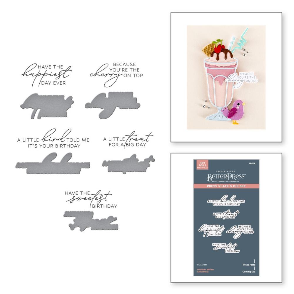 Spellbinders Better Press Plates and Die Set - Happier Hour - Fountain Wishes Sentiments