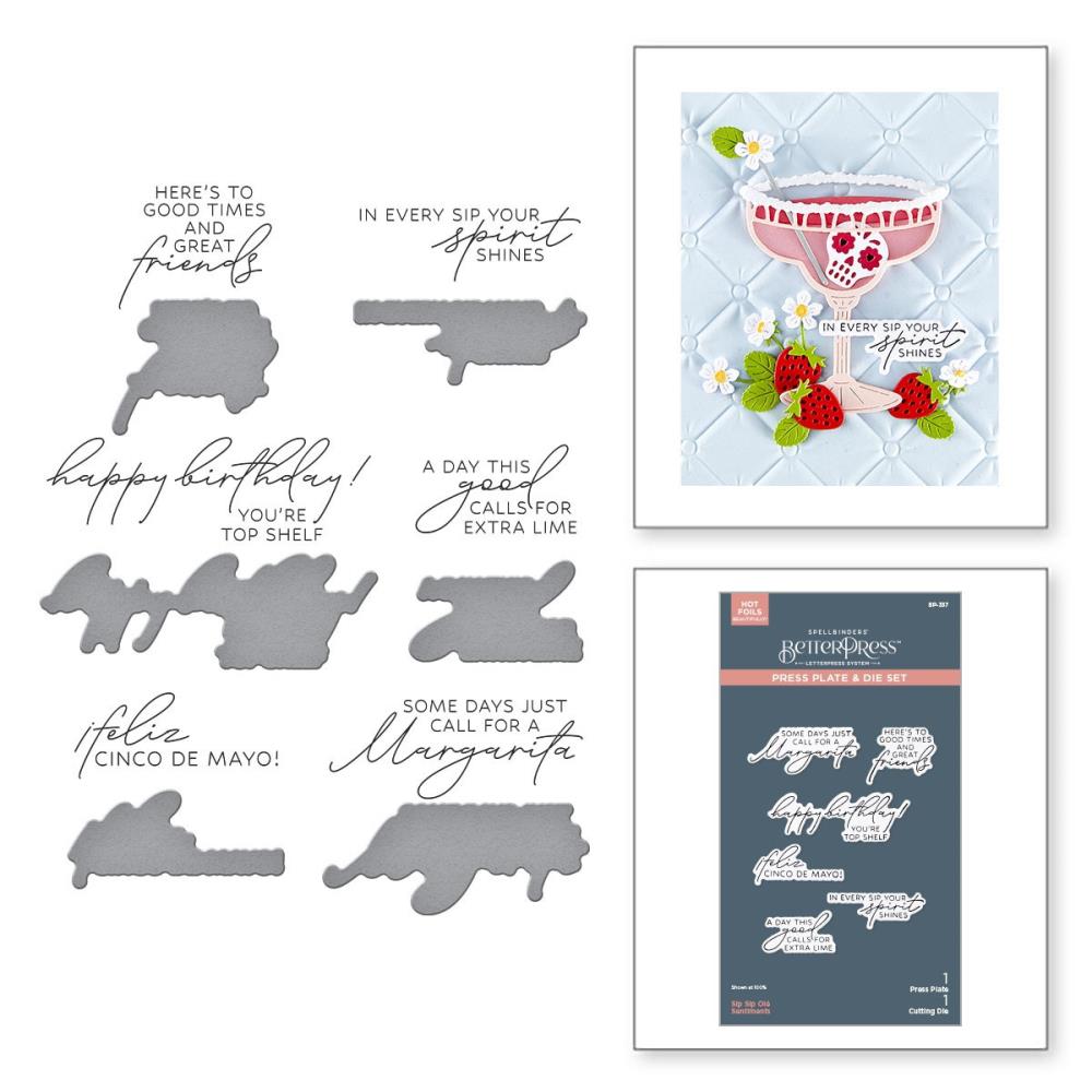 Spellbinders Better Press Plates and Die Set - Happier Hour - Sip Sip Ole Sentiments