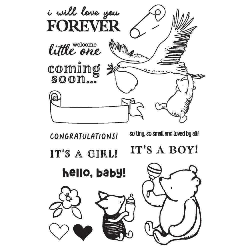 Simple Stories Classic Pooh Baby Photopolymer Stamps - Hello Baby