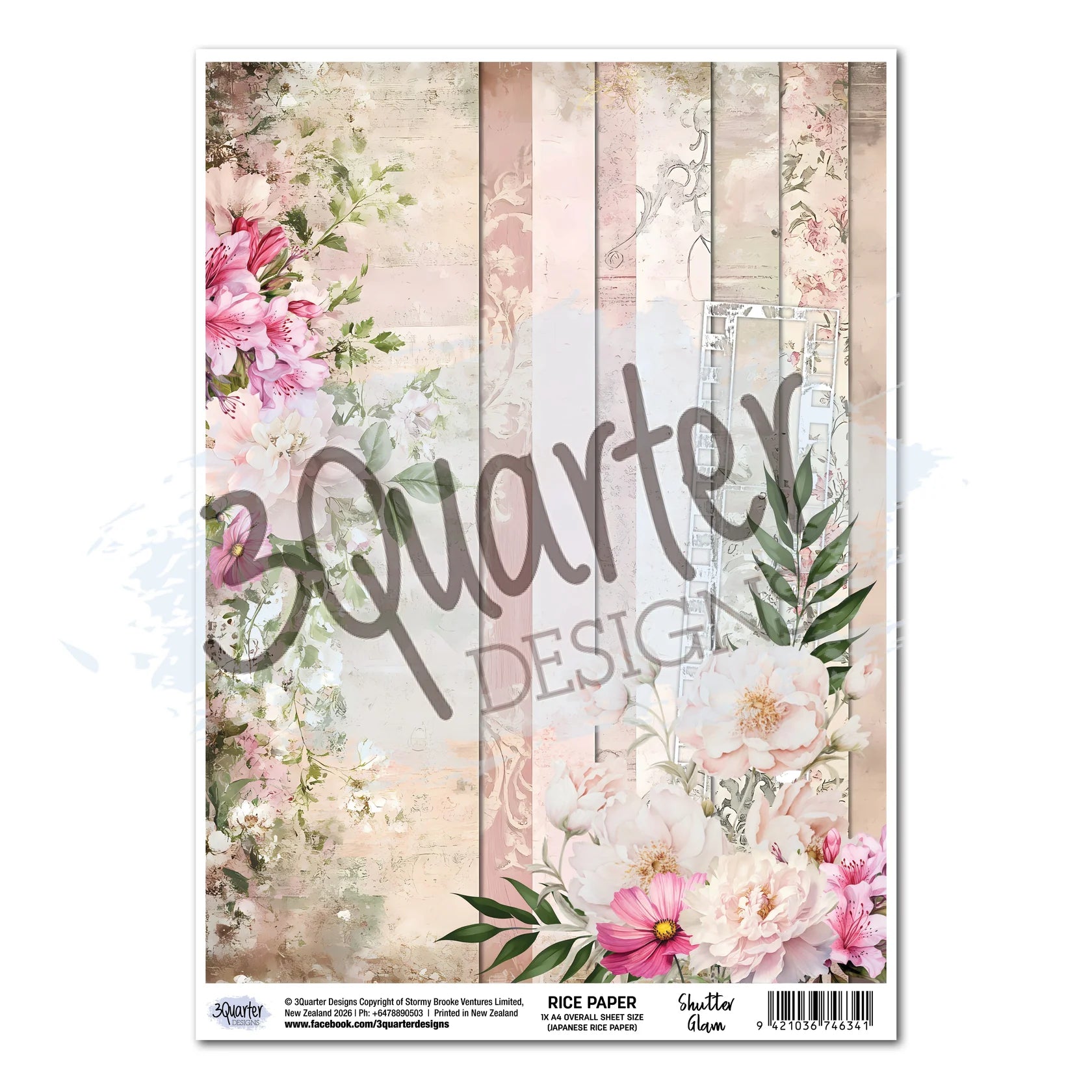 Floral rice paper design on a white background