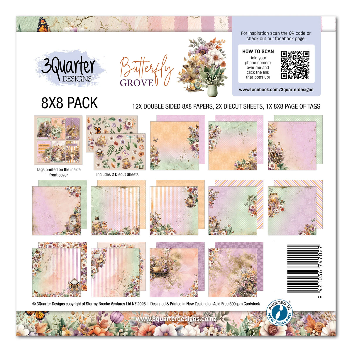 3Quarter Designs 8x8 Paper Pad - Butterfly Grove