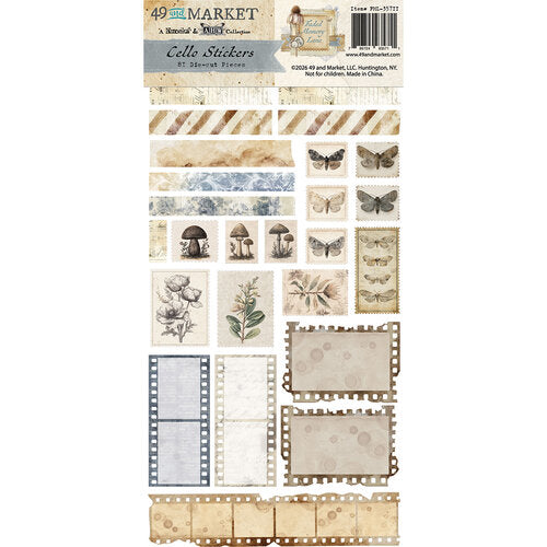 Packaging of 49 and Market cello stickers with various designs on a white background.