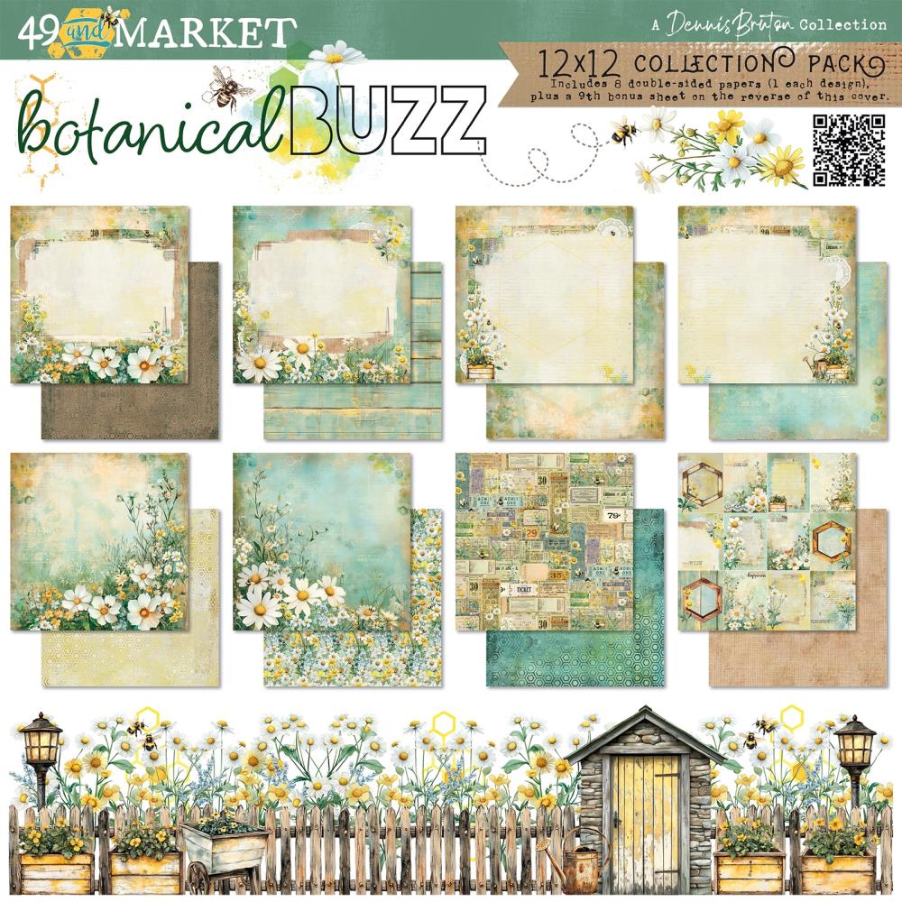 49 & Market Collection Pack 12x12 – Botanical Buzz double-sided patterned scrapbook paper in botanical colors