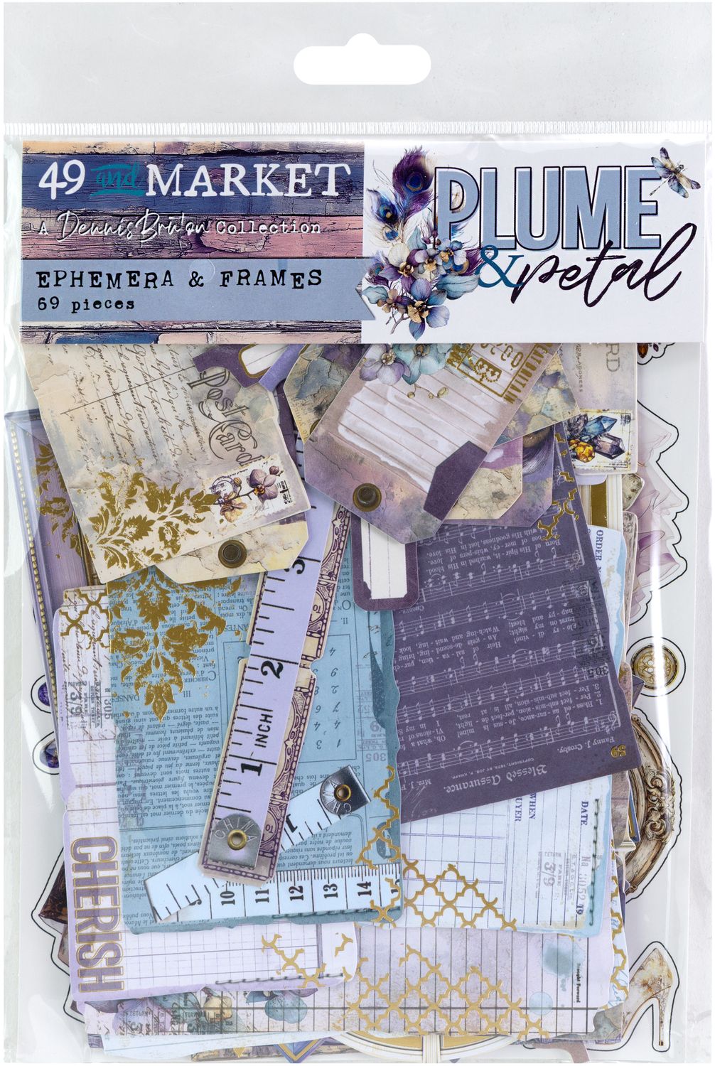 Plume & Petal ephemera and frames collection packaging with various decorative items.