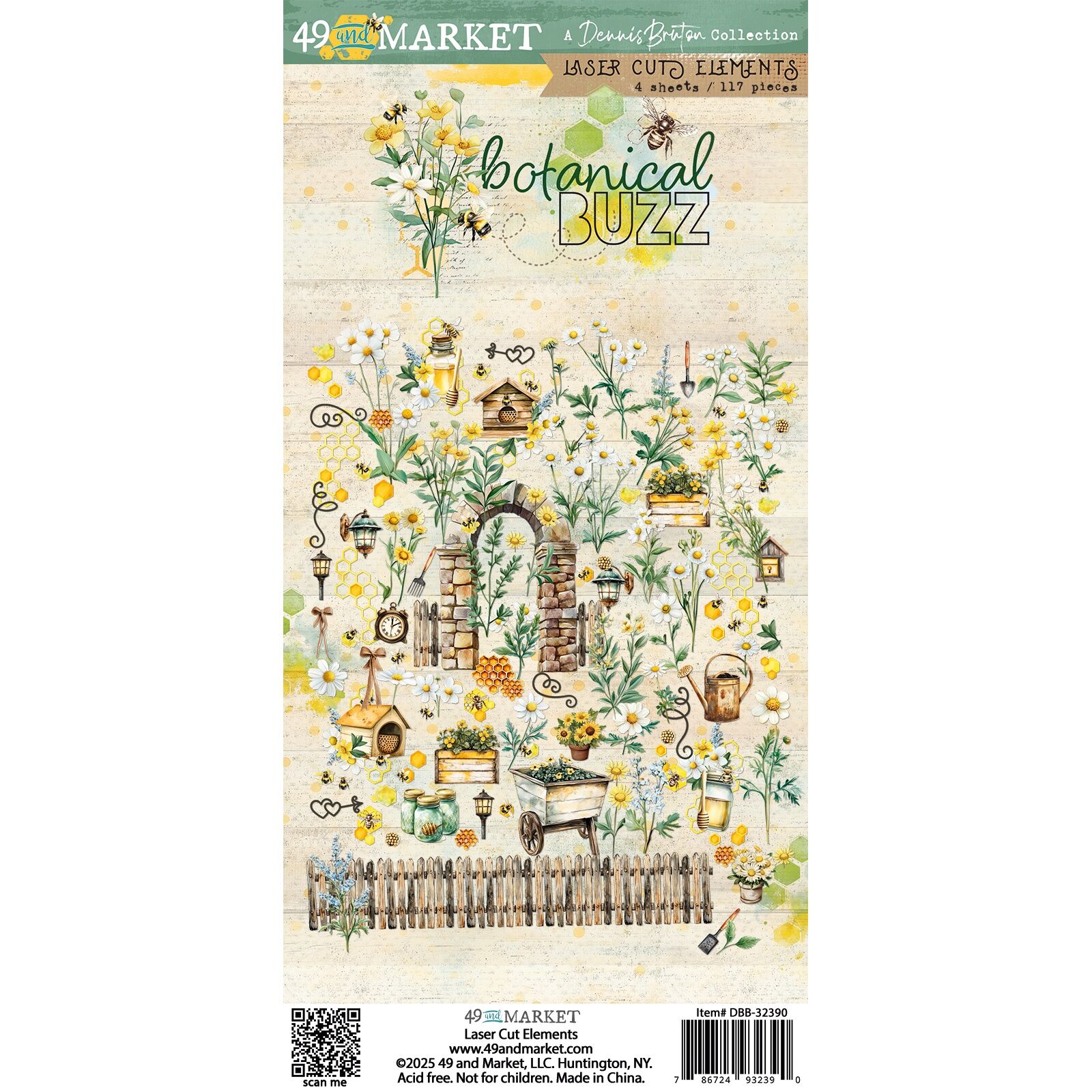 Package of 'Botanical Buzz' laser cut elements with garden-themed design 