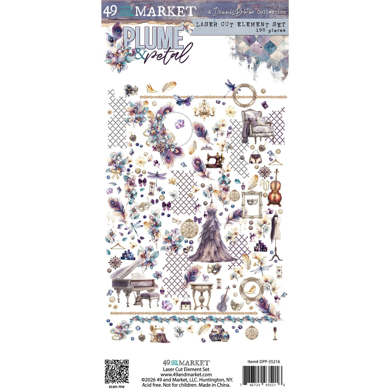 Decorative elements sheet with various illustrations on a white background
