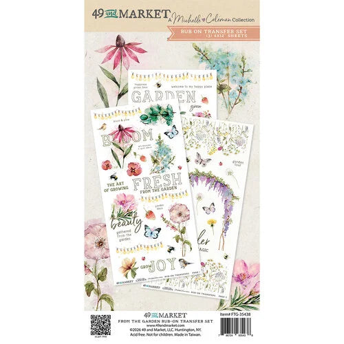 Set of floral and nature-themed stickers with '49 and Market' branding on a beige background.