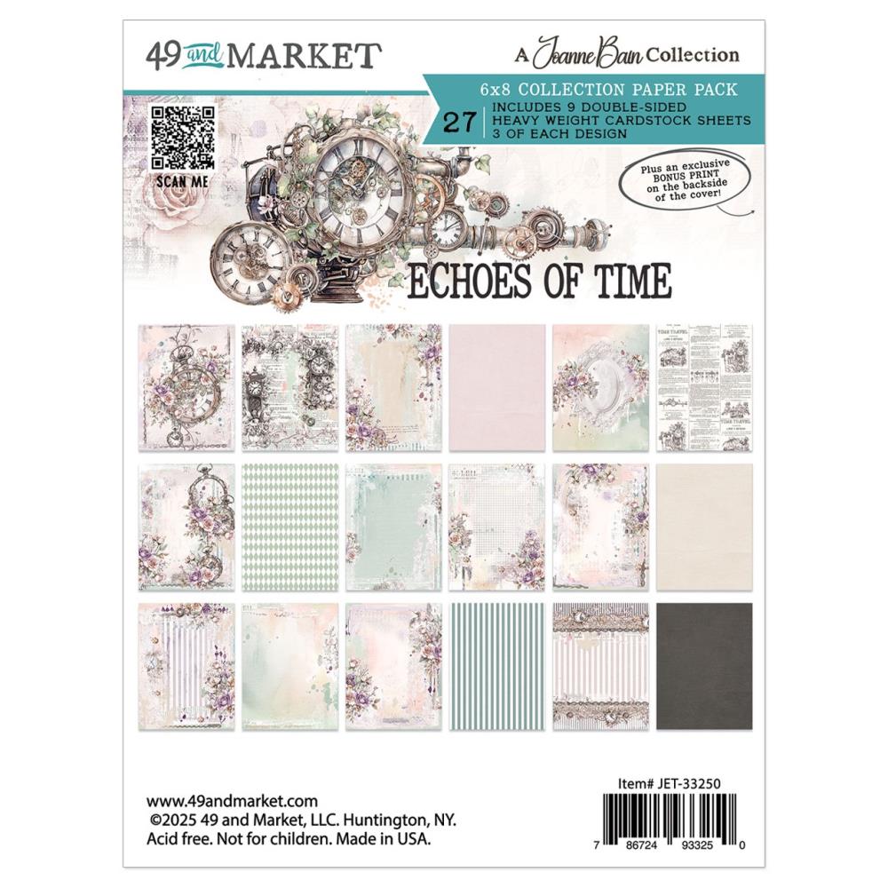 Collection of paper packs with 'Echoes of Time' theme on a white background