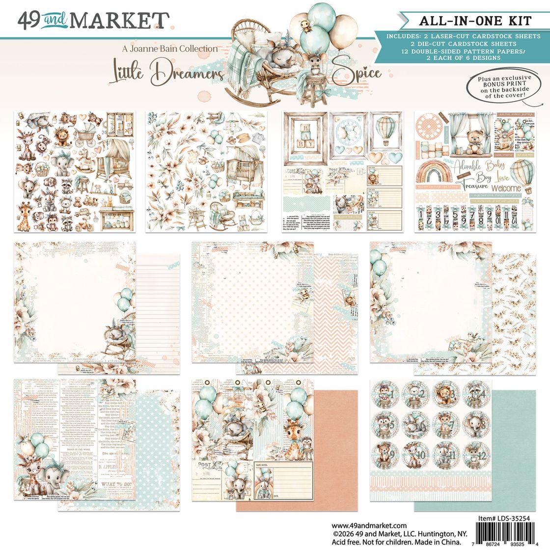 49 and Market Little Dreamers All-in-One Kit with various design elements on a white background